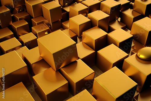 a background of abstract gold cubes. Generative AI