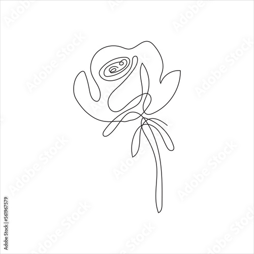 Hand drawn continuous line art rose flower drawing black and white