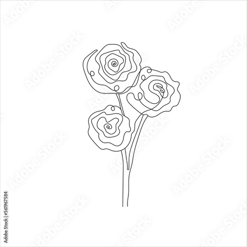 Line art roses black and white vector illustration