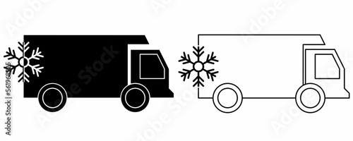 outline silhouette refrigerator truck icon set isolated on white background