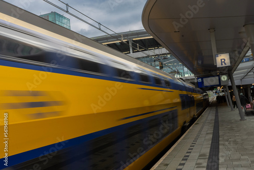 Moving train at station Utrecht Centraal