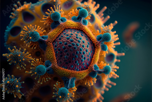 3d render of a COVID-19 virus, generative ai © Kitten Monster