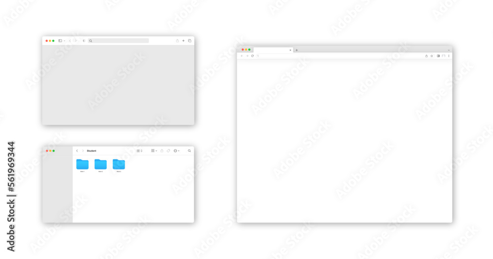 Web browser window template. Mockup of web site screen. Template of browser for laptop in white simple, flat design. Web browser window template. Mockup of web site screen. Template of browser for laptop in white simple, flat design.