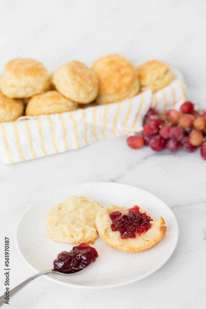 Freshly Baked Homemade Buttermilk Biscuits with Grape Jelly