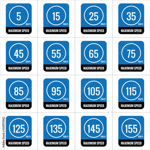 Isolated Road Maximum Speed limit sign 5 kmh, up to 155 Kmh, sign icon on white background vector illustration.