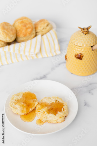 Freshly Baked Homemade Buttermilk Biscuits with Honey