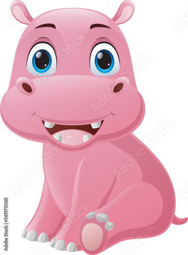 Cute baby hippo cartoon sitting