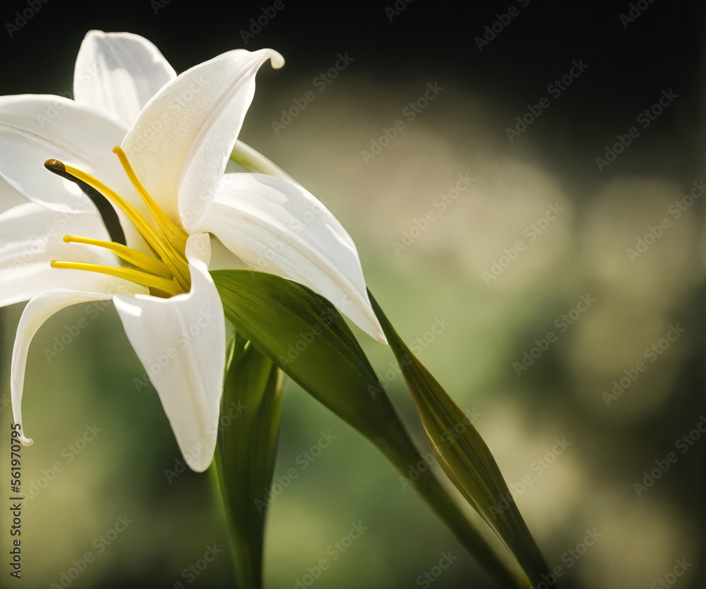 Obraz premium photograph of an Easter Lily on a mossy rock on top of a mountain in the alps, Easter, Christian festivity - AI Generated
