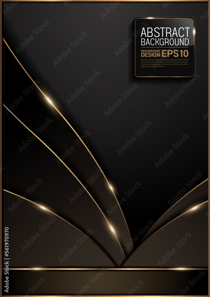 luxury wave curve line black gold background, poster template design ...