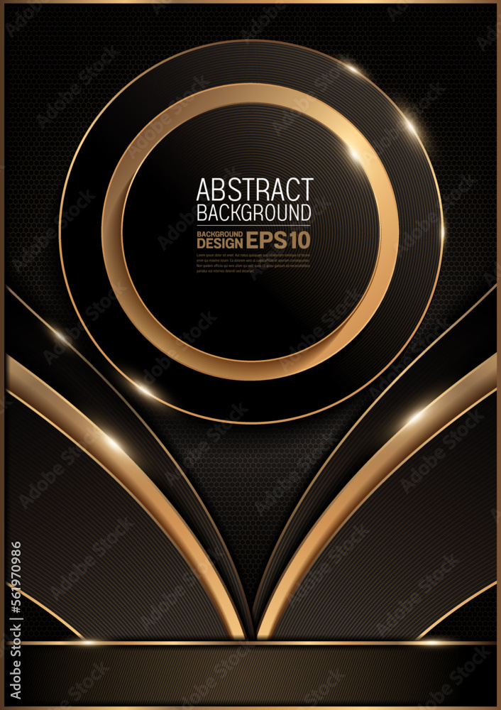 luxury circle and wave curve line black gold background, poster ...