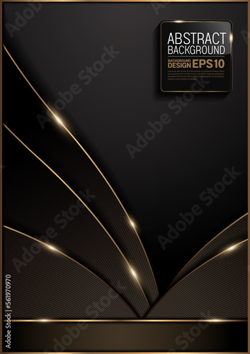 luxury wave curve line black gold background, poster template design vertical size, picture abstract vintage classic pattern frame, shadow gradients for banner
