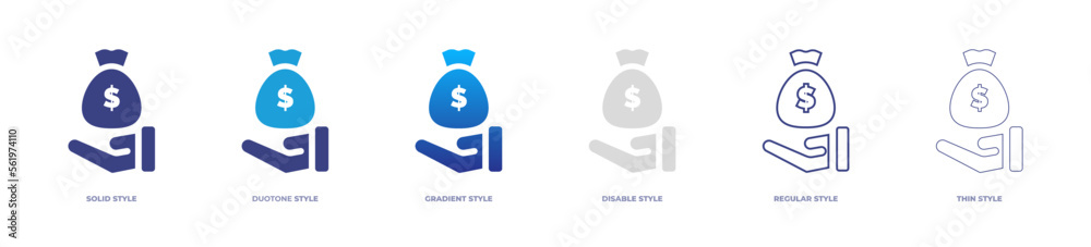 Money offering icon set full style. Solid, disable, gradient, duotone, regular, thin. Vector illustration and transparent icon.