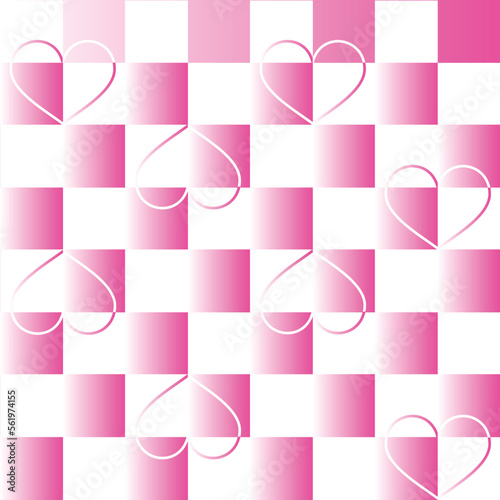 Checkerboard fuchsia hearts background vector pattern