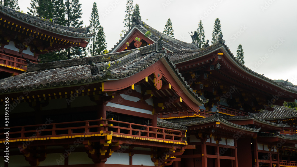 Japan style roof for buddhist temple hawaii Byodo-In temple in valley of temples Japan style roof for buddhist temple hawaii Byodo-In temple in valley of temples