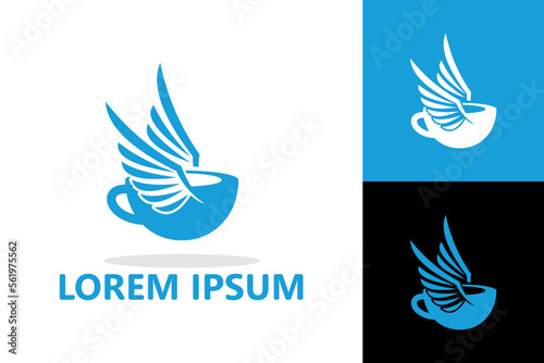 Flying coffee, wing cup logo template design vector