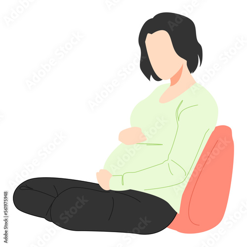 pregnant woman. woman holding her belly leaning on the pillow. concept of health, baby, pregnancy, woman theme. vector illustration. flat style.