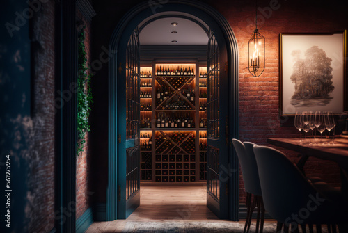 Wine cellar interior. Generative AI