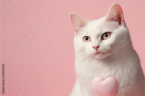 Beautiful fluffy adult cat isolated on a pink background. Generative Ai.