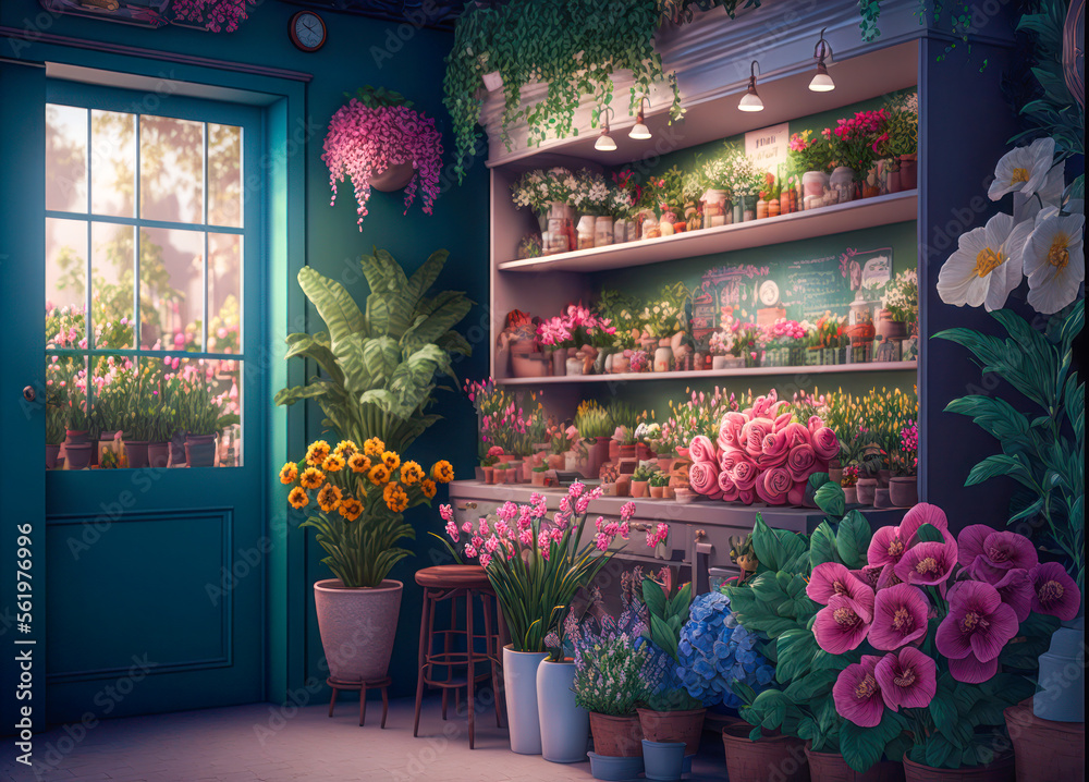 Fototapeta premium Florist shop interior. Generative AI