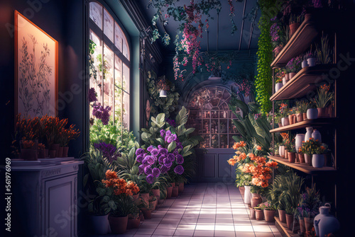 Florist shop interior. Generative AI