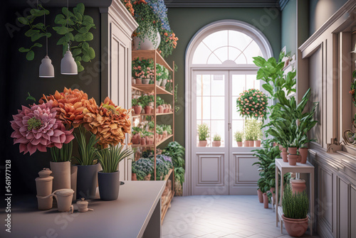 Florist shop interior. Generative AI © Sunshower Shots