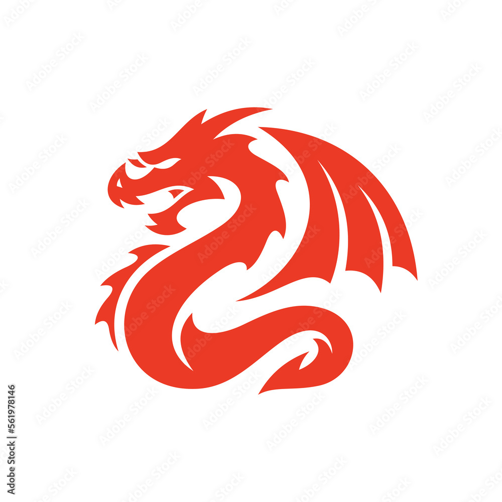 Naklejka premium Winged dragon silhouette logo design. Dragon wing mascot vector icon