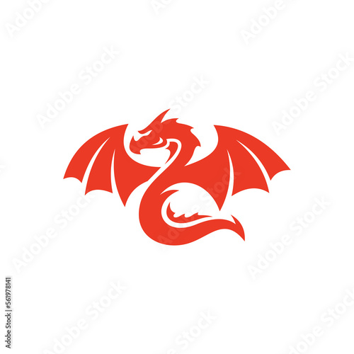 Winged dragon silhouette logo design. Dragon wing mascot vector icon