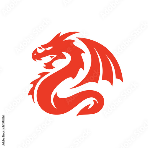 Winged dragon silhouette logo design. Dragon wing mascot vector icon