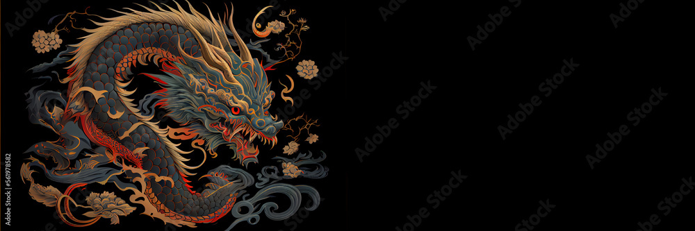 Japanese Irezumi Wallpapers | Banners | Facebook covers | Japanese Irezumi banners | Ai Generative | Dragon in Japanese art style