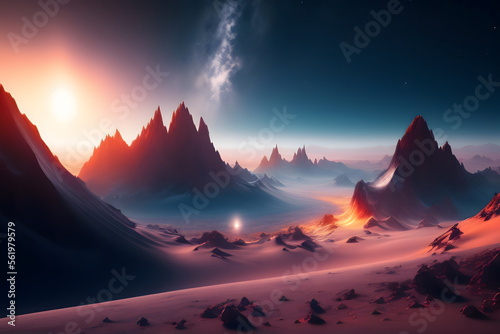 岩山と砂漠に覆われた惑星 generative ai