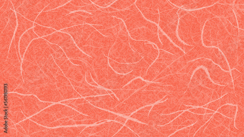 太い繊維の入った和紙風の背景・テクスチャー素材　8K UHDサイズ　赤／紅