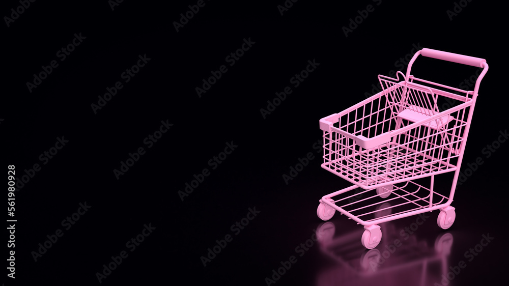 The pink shopping cart on black background 3d rendering