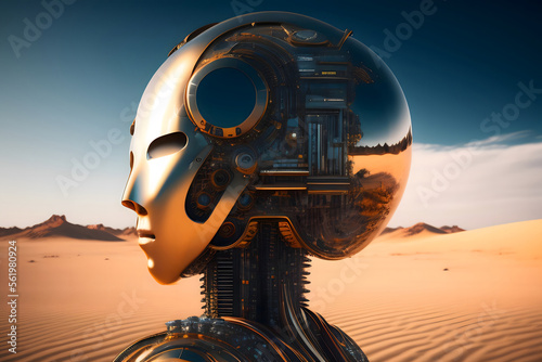 砂漠に立つロボット 火星 generative ai