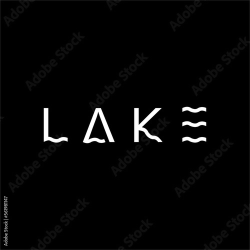Lake word design with wave symbol concept on lettering.