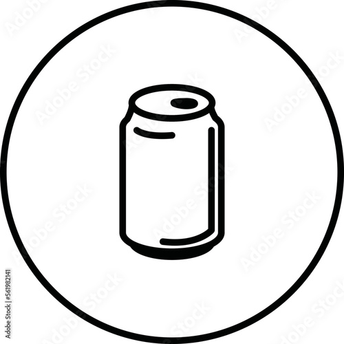 Aluminium can black and white line icon vector illustration in a circle, for web use for beverage, soda, drink, cola