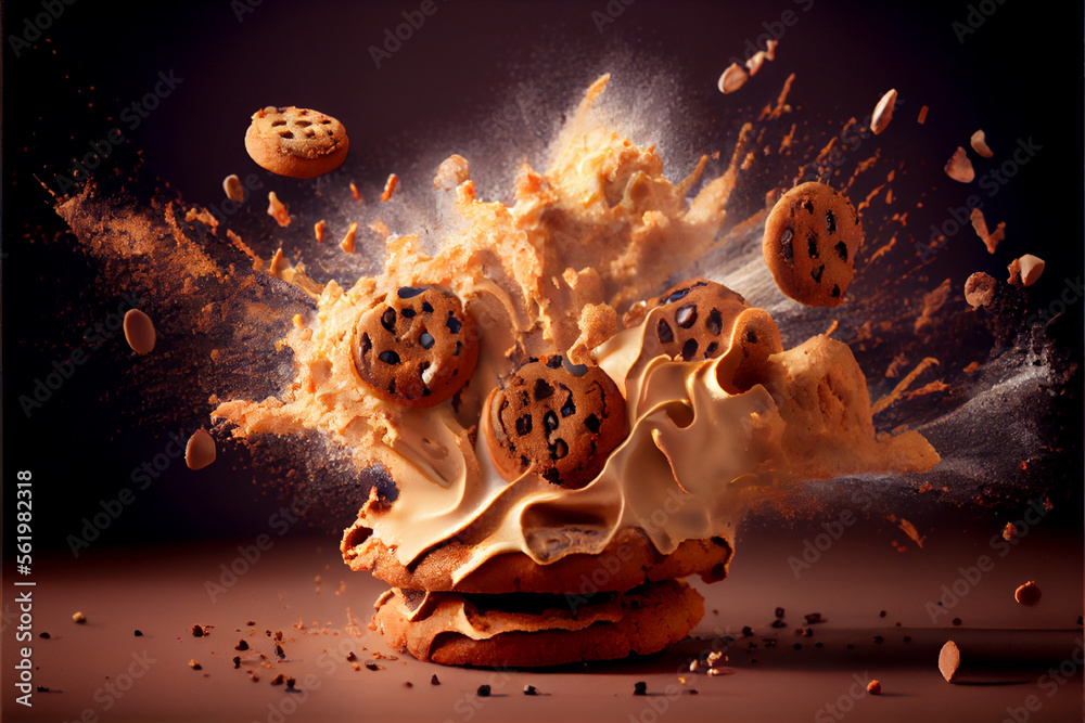 Explosion of chocolate cream with chocolate chip cookies Center
