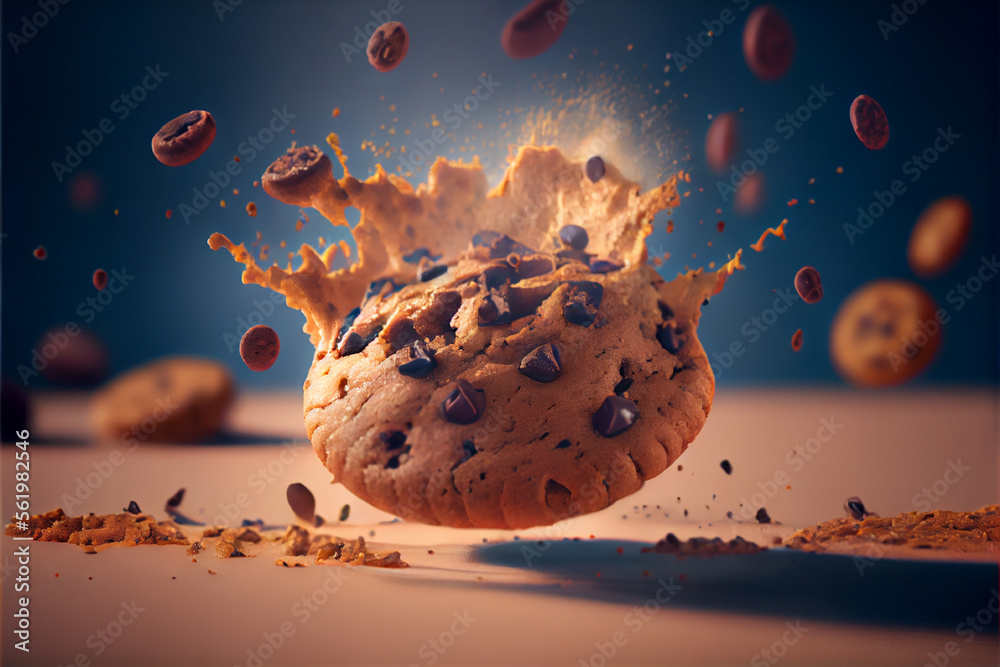 Explosion of chocolate cream with chocolate chip cookies Center