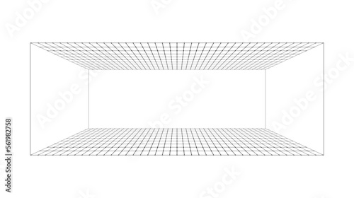 Perspective grid background. Rectangle wireframe room or box. Design element.