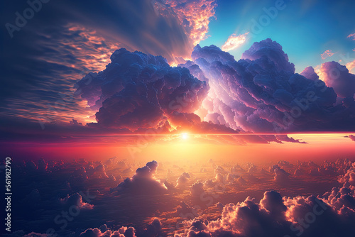 sunrise sky, sunset sky, and morning cloud as backgrounds. Generative AI