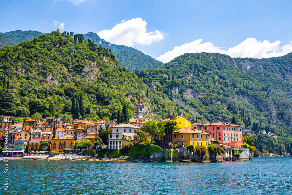 Street view of Varenna town in Como lake in the Province of Lecco in the Italian region Lombardy