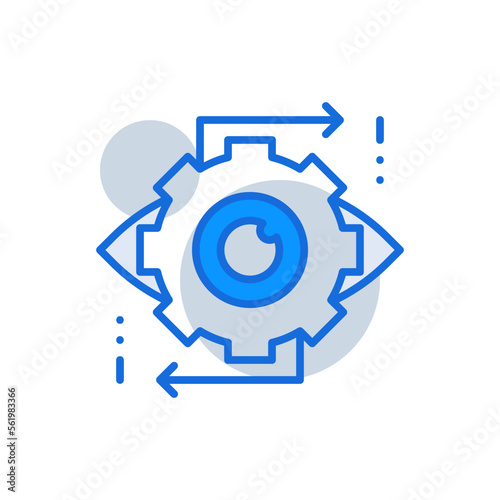 Perception business management icon with blue duotone style. Mind, vision, outline, isolated, graphic, hand, sensory. Vector illustration