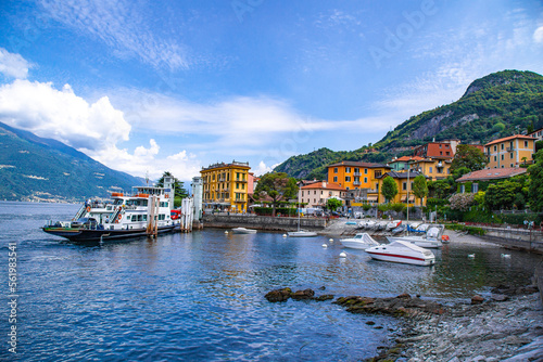 Street view of Varenna town in Como lake in the Province of Lecco in the Italian region Lombardy