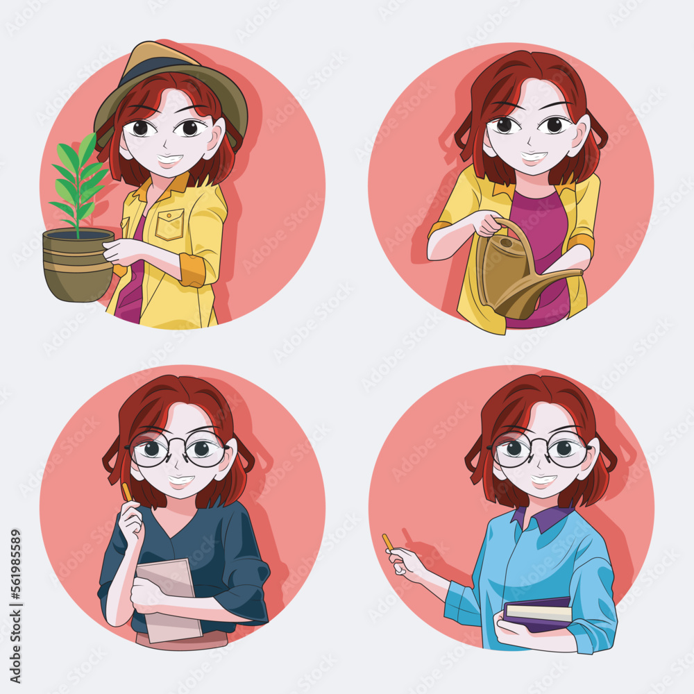 Female Occupations. Women professional group, Teacher and Woman Gardening vector illustration Female Occupations. Women professional group, Teacher and Woman Gardening vector illustration