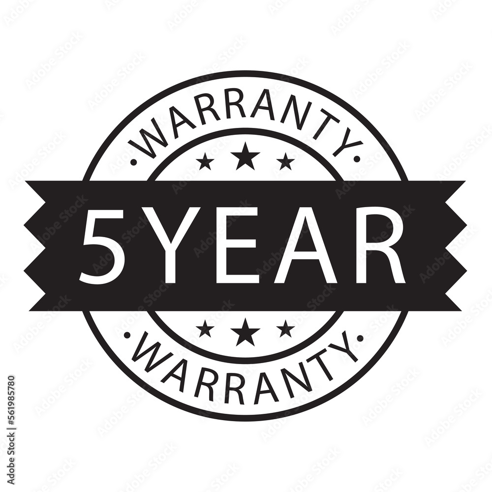 5 year warranty stamp on white background,flat style,Sign, label, sticker.Vector illustration.