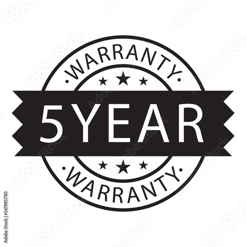 5 year warranty stamp on white background,flat style,Sign, label, sticker.Vector illustration.