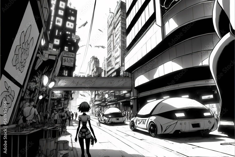 cyberpunk city in manga style Stock Illustration | Adobe Stock