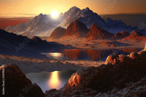 Amazing Sinai Mountain Sunrise, Lovely Egyptian Dawn, Early Morning View of Mount Moses. Generative AI