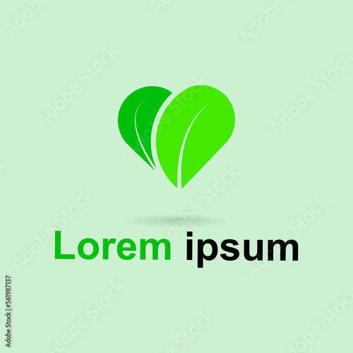 Love nature creative logo design. Simple green leaf and heart shape 
symbol. Ecology concept. Suitable for holistic medicine centers, yoga classes, natural and organic food products. Eps 10