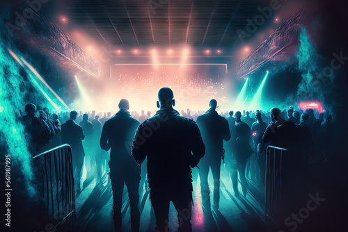 Fototapeta Security guards and bouncers control the environment for safety during a concert event in a nightclub