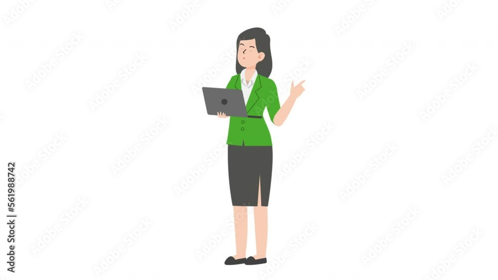 Business using laptop.Female manager character design presenting concept. Business using laptop.Female manager character design presenting concept.